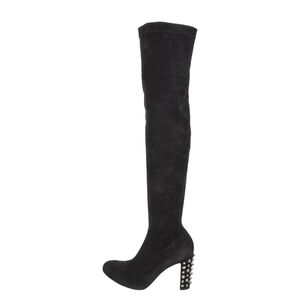 Christian Louboutin Black Over-the-Knee Boots with Studded Heel